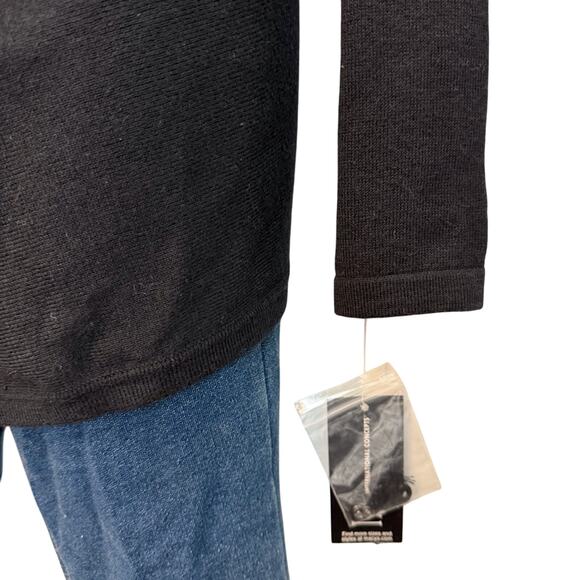 NWT INC Black Fringe Shawl Drape Front Top Long Sleeve Shoulder Buckle - Picture 7 of 16